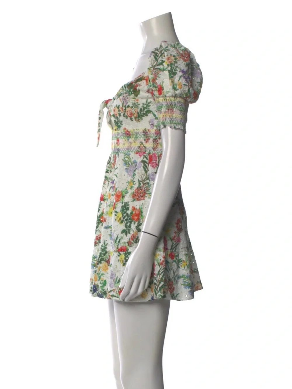 Alice + Olivia “Kristie” White Floral Puff Sleeve Mini Dress - Sz 0 - Picture 8 of 9